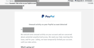 example of a scam email pretending to be from PayPal