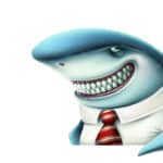 cartoon shark in a shirt and tie smiling