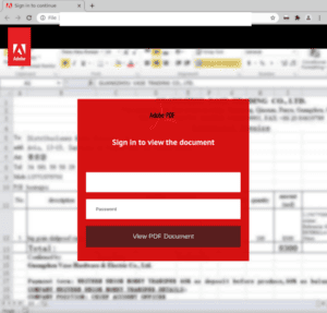 Webpage that looks like and adobe login asking for email address and password